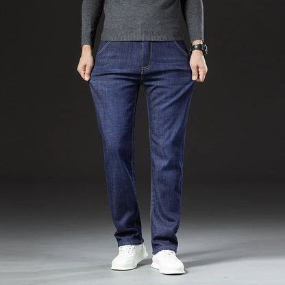 Men Jeans Winter Lamb Fluff Denim Straight Pants Thicken Big Size Jean High Waist Stretch Jeansy Fleece Lined Warm Slim Vaqueros