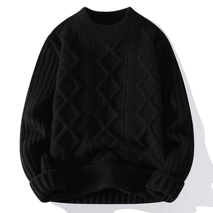 Thiened Knitted Warm Pure Color Low Collar Men's Twist Flower Sweater Autumn Winter New Sle Youth round Ne Base irt