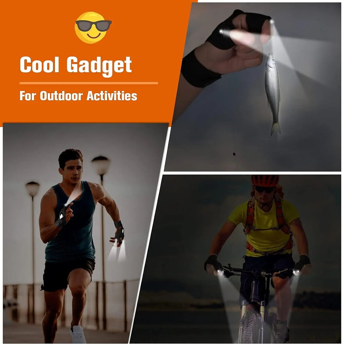 LED-Halbfingerhandschuh für Herren Damen Outdoor Wasserdicht Nachtangeln Köder Radfahren Laufen Taschenlampe Robuste fingerlose Handschuhe