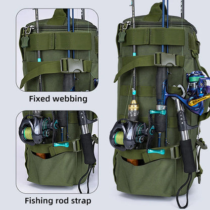Taktischer Angelrucksack, Gerätetasche mit Rutenhaltern, Angelausrüstung, Molle, Camping, Wandern, Multifunktionale Outdoor-Tasche