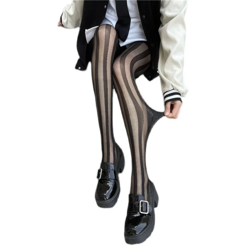 Gestreifte Overknee-Strümpfe Strumpfhosen Dessous Strumpfwaren Ultralange Nylonstrumpfhosen Strumpfhosen Damen Schwarze Strumpfhosen Bodystockings Neu