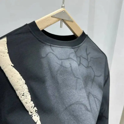 Einzigartiges Design Trendy Punk T-Shirt Damen Farbkontrast Baumwolle Rissmuster Beflockung Print Lose Shirts HK8466