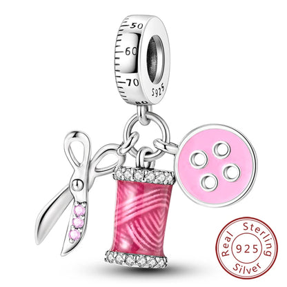 Charm 925 Sterling Silver Pink Pendant Charm Fit Original Charm Bracelet Necklace Beads DIY Jewerlry Accessories