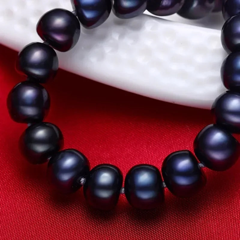 7-10mm Natural Freshwater Black Pearls Necklace for Women 925 Sterling Silver Life of Tree Buckle Necklace Jewelry Gift