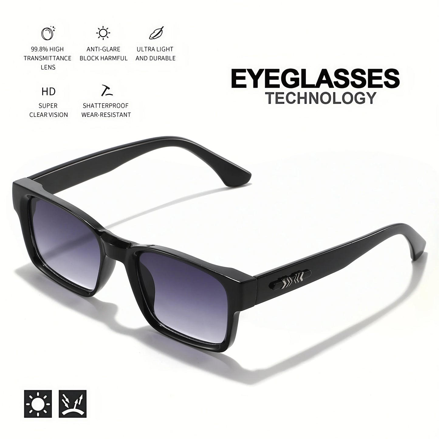 Sunglasses - Square Protective Frame, UV400 Unisex Outdoor Casual
