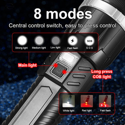 19000000LM Super Powerful Flashlight Built-in 3*18650 High Power Torch Rechargeable LED Light Big Aperture Camping COB Lantern
