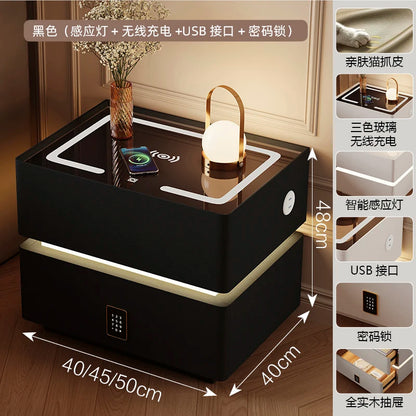 Intelligenter Nachttisch mit kabellosem Laden, schwebender LED-Nachttisch, luxuriöser, moderner Nachttisch mit 2 Schubladen, kompakte Schlafzimmermöbel