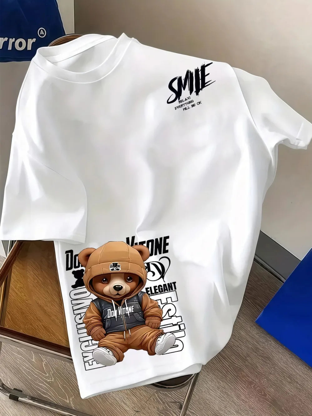 Europäisches und amerikanisches Herren-Sommer-T-Shirt mit personalisiertem Buchstaben-Bären-Print, bequem und atmungsaktiv, Rundhalsausschnitt, Outdoor-Streetwear-T-Shirt