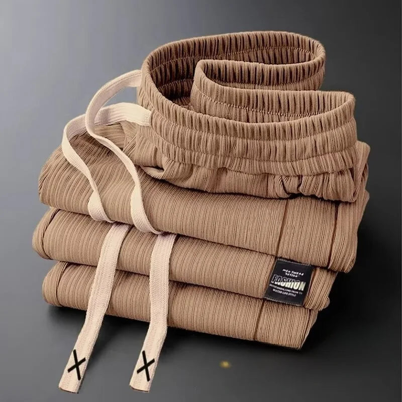 Men's Summer Casual Pants Ice Silk Loose Thin Straight Leg Sport Long Cool Feeling Breathable Comfortable Polyester Fiber