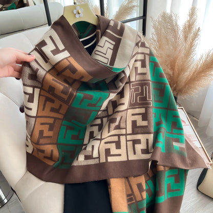 2025 New Luxury Women Two-Sided Print Scarf Soft Warm Pashmina Fashion Shawl Winter Outdoor Coldproof Windproof Blanket Scarf
