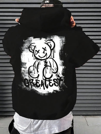2025 New Men's Autumn Fashion Bear Printed Soft and Comfortable Hoodie Outdoor Urban High Street Clothing