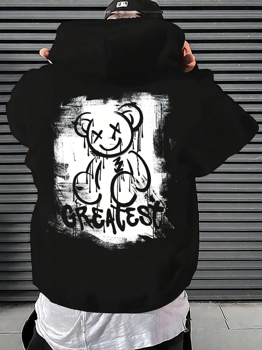 2025 New Men's Autumn Fashion Bear Printed Soft and Comfortable Hoodie Outdoor Urban High Street Clothing