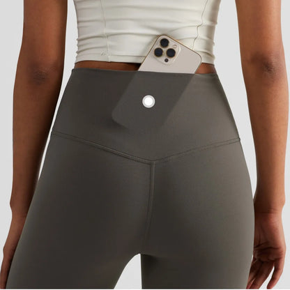 Einfarbige Rückentasche Hohe Taille Yoga Leggings Damen Sport Cropped Pants Butterweiche Athletik Gym Umfassendes Training Joggen