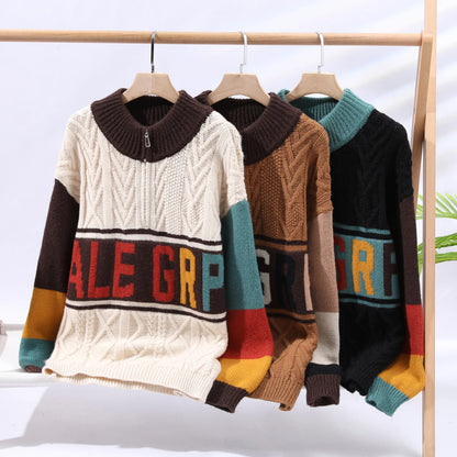Herbst/Winter Modetrend Retro Sport Dicker Warmer Strickpullover Herren Locker Bequem Große Größe Hochwertiger Pullover