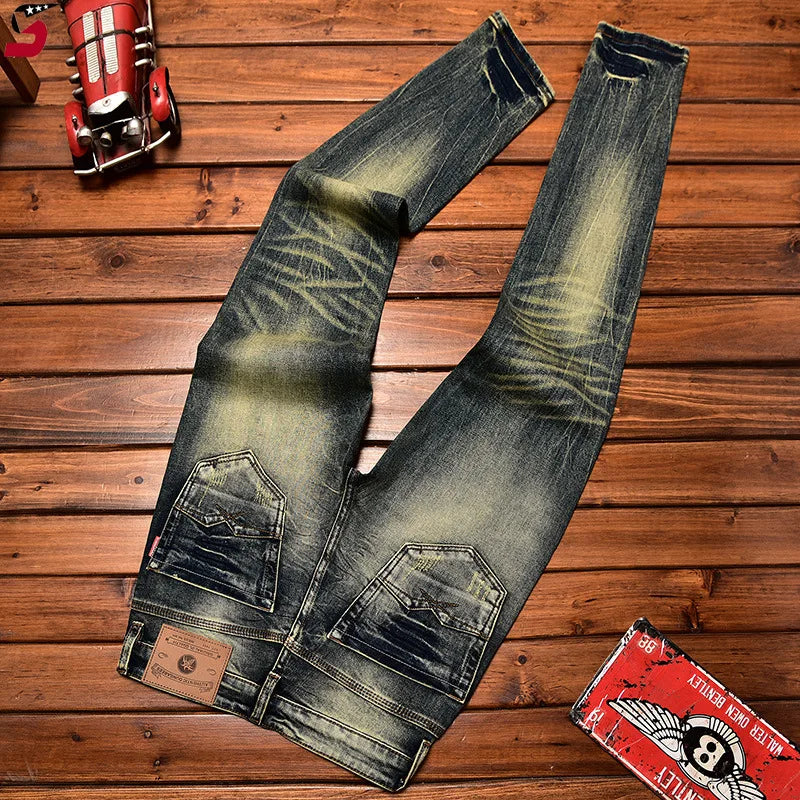 Men's Motorcycle Jeans – Washed Nostalgic Slim Fit
