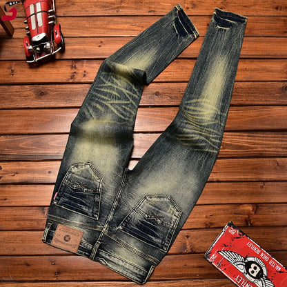 Men's Motorcycle Jeans – Washed Nostalgic Slim Fit