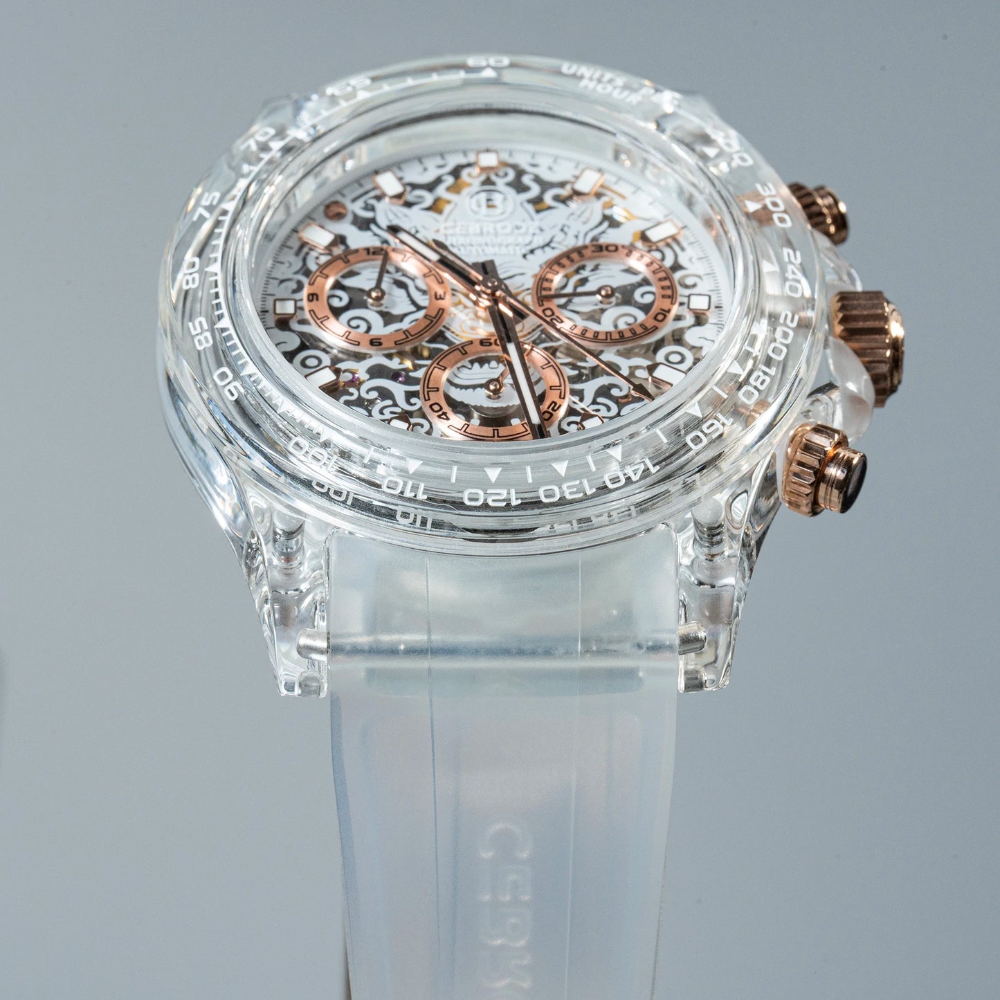 CEBRODZ Chronograph High-transparency Crystal Sapphire Mechanical Watch for Men Luxury Lightweight Men's Wristwatches 165122A