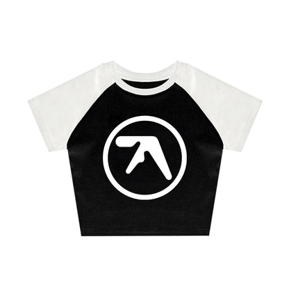 Punk Aphex Twin Print Oversize Hip Hop Women Crop Top Tee