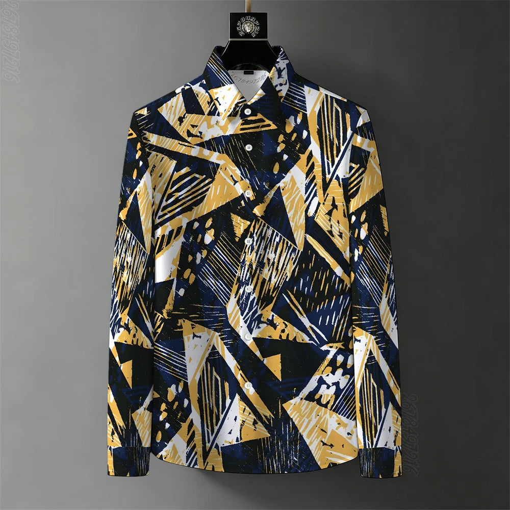 Teglex Men's Retro Graffiti Print Long Sleeve Shirt