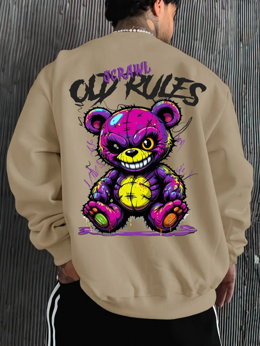 Europäische und amerikanische Herren-Herbstmode Teddybär-Buchstaben-Print weicher und bequemer langärmeliger Hoodie Outdoor-Street-Top