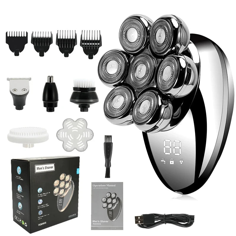 Men's 7D Floating Electric Shaver — Wet/Dry, Rechargeable, LCD Display