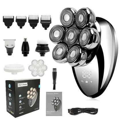 Men's 7D Floating Electric Shaver — Wet/Dry, Rechargeable, LCD Display
