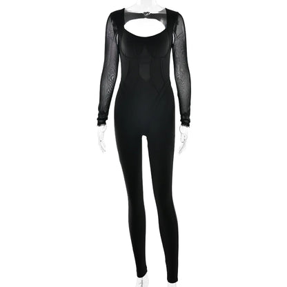 Chic Backless Sports Jumpsuits Women Long Sleeve Hollow Out Sports Yoga Bodysuit Female High Waist Tunics One Piece Gym Overalls
