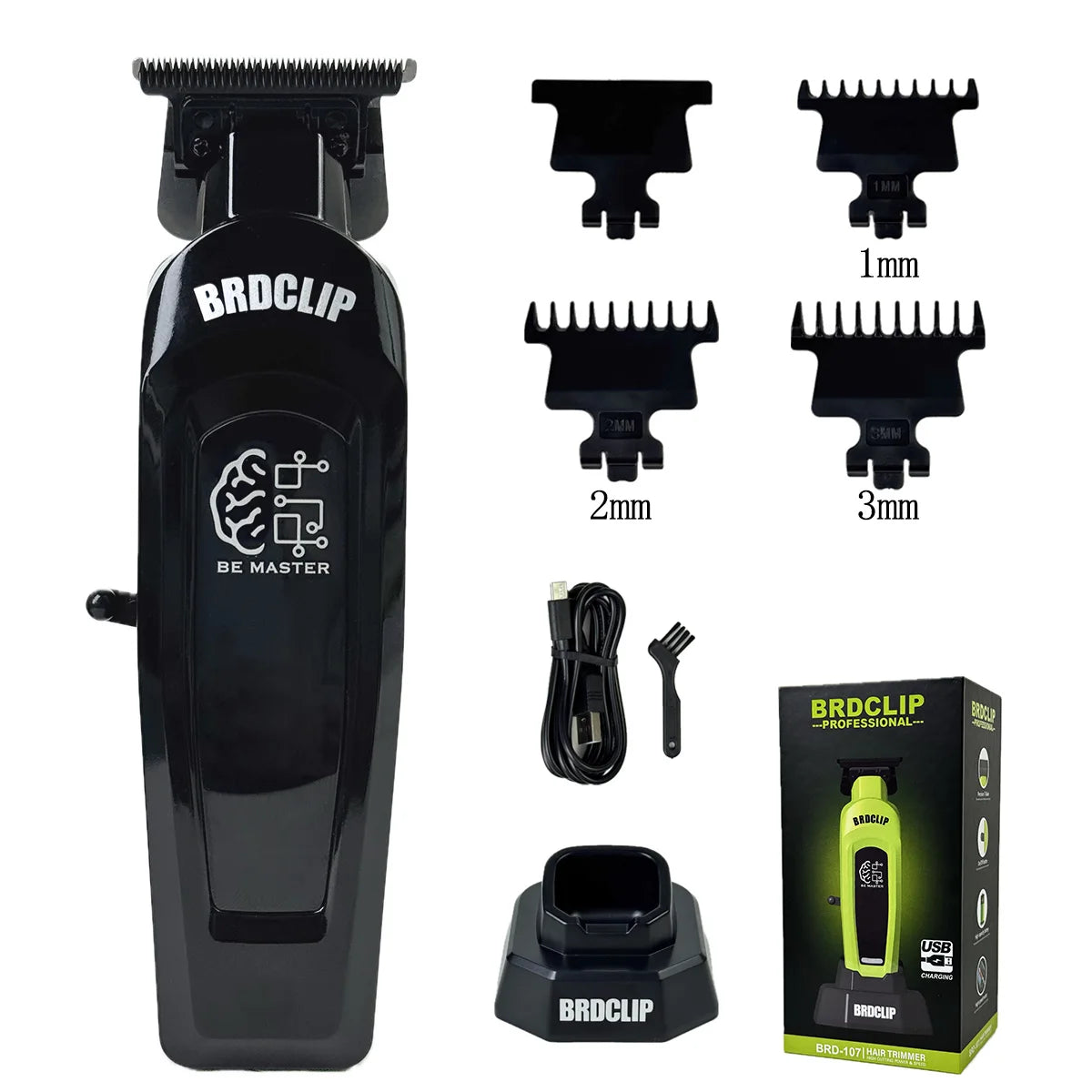BRDCLIP Professioneller elektrischer Haarschneider BRD 107 Haarschneidemaschine für Männer 8000 U/min mit Basis 2000 mAh Barber Shop Graviermaschine