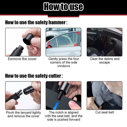 Car Safety Hammer Emergency Glass Breaker Seat Belt Cutter High Hardness Tungsten Steel 2in1 Rescue Tool Auto Accessories