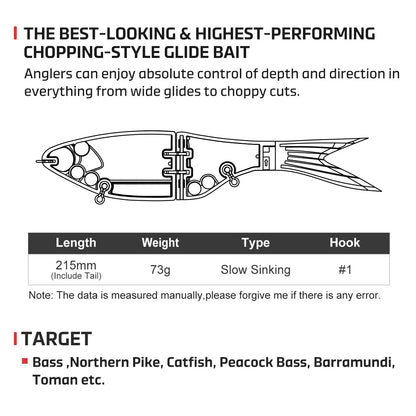 Noeby Amata Glide Swimbait Gummifisch 215mm 73g Langsam sinkende Silikon-Wobbler für Hecht Barsch Zander Glide Swimbait Angelköder