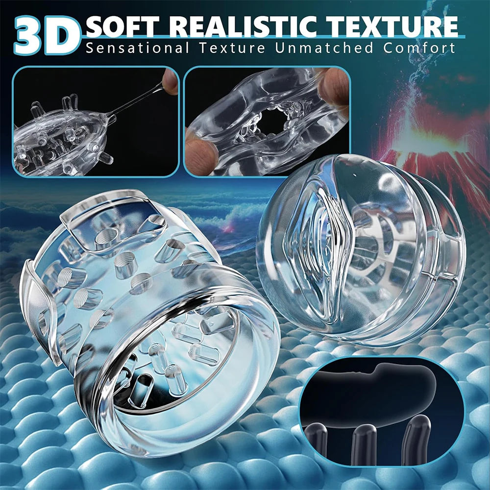 Clear silicone mold with textured design on a blue textured surface, highlighting 3D soft realistic texture.