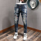 Fashion Streetwear Herren Jeans Retro Schwarz Blau Elastisch Slim Fit Ripped Jeans Herren Spleiß Designer Stickerei Hip Hop Denim Hose