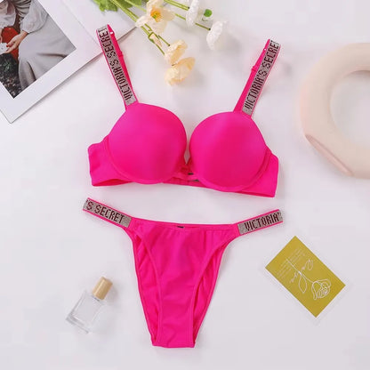 Women's New Fashion Sexy Lingerie Sporty Classic Padded Adjustable push up V Lingerie Set S Underwear Set