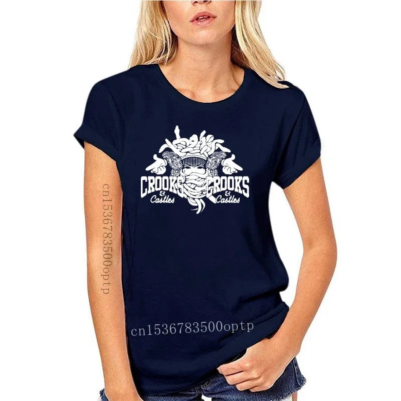 New Crooks Castles Logo Black T Shirt Herren Damen Unisex Tumblr Tee Sleeve Harajuku Tops