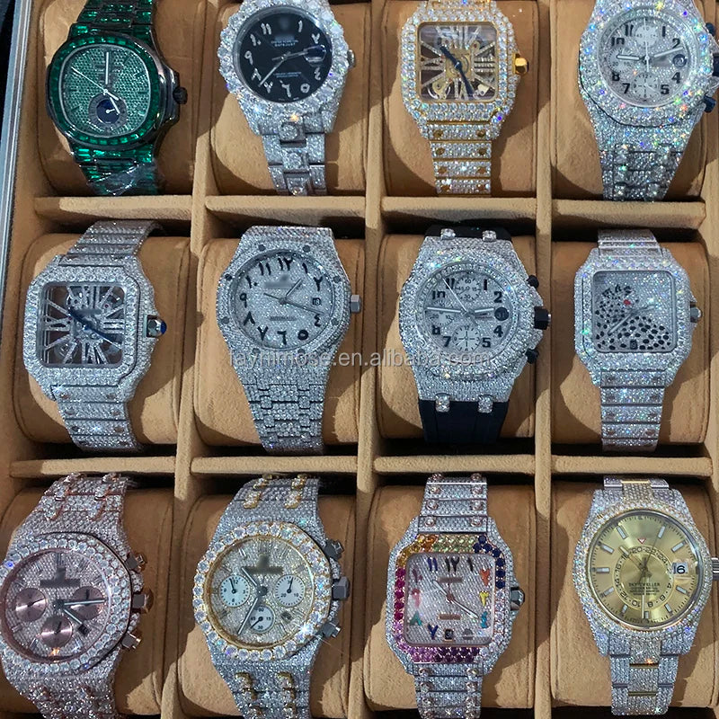 High quality stainless steel luxury watch, hip-hop fully chilled diamond mechanical watch, men's Vvs moissanite diamond watch