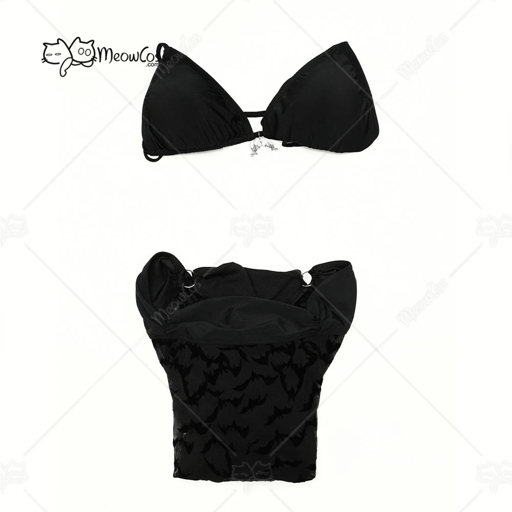 Gothic Black Bat One Piece Swimsuit – Sheer Bodysuit with Bikini Top