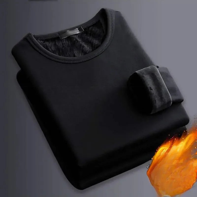 Winter Men's Long-sleeved Thermal Underwear Plus Velvet Padded T-shirt Round Neck Slim Bottoming Shirt Mens Underwear