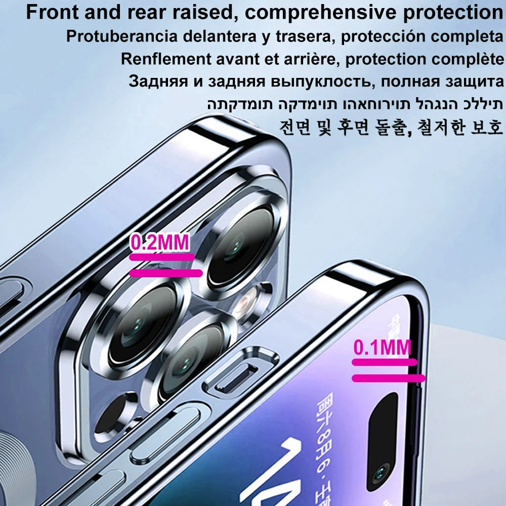Phone case with camera protection feature on a blue background