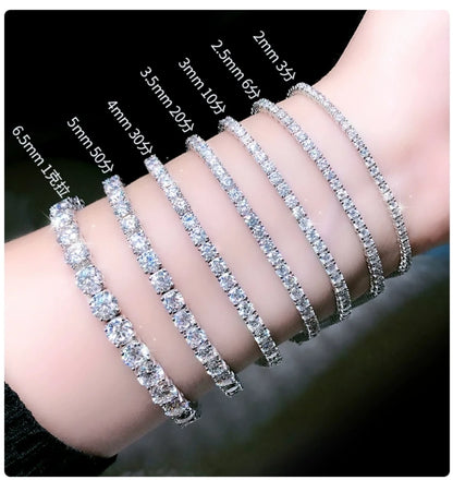 Silver bracelet with varying width options displayed on a wrist.