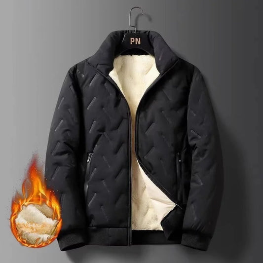 Lamm-Samt Verdickt Herren Baumwolljacke Winddicht Wasserdicht Stehkragen Mantel Modische Urbane Stil Lange Ärmel Mantel