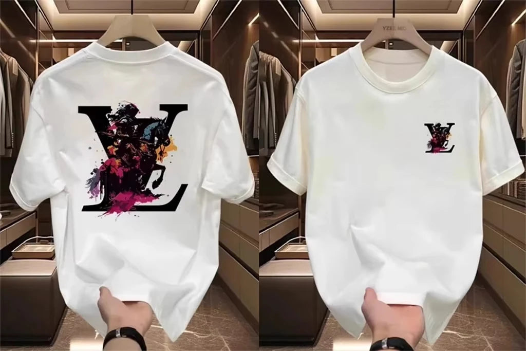 Trendige Marke Korean Wave hochwertige modische T-Shirts für Herren und Damen mit kurzen Ärmeln, Rundhalsausschnitt bedruckt, halbärmelig, lässig