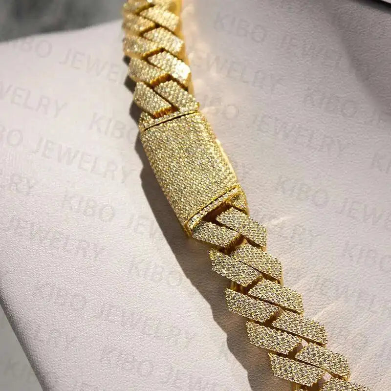 Popular Iced out Rapper Hiphop Chian 14mm 18k Gold Plated 925 Silver Moissanite Cuban link Men Chain