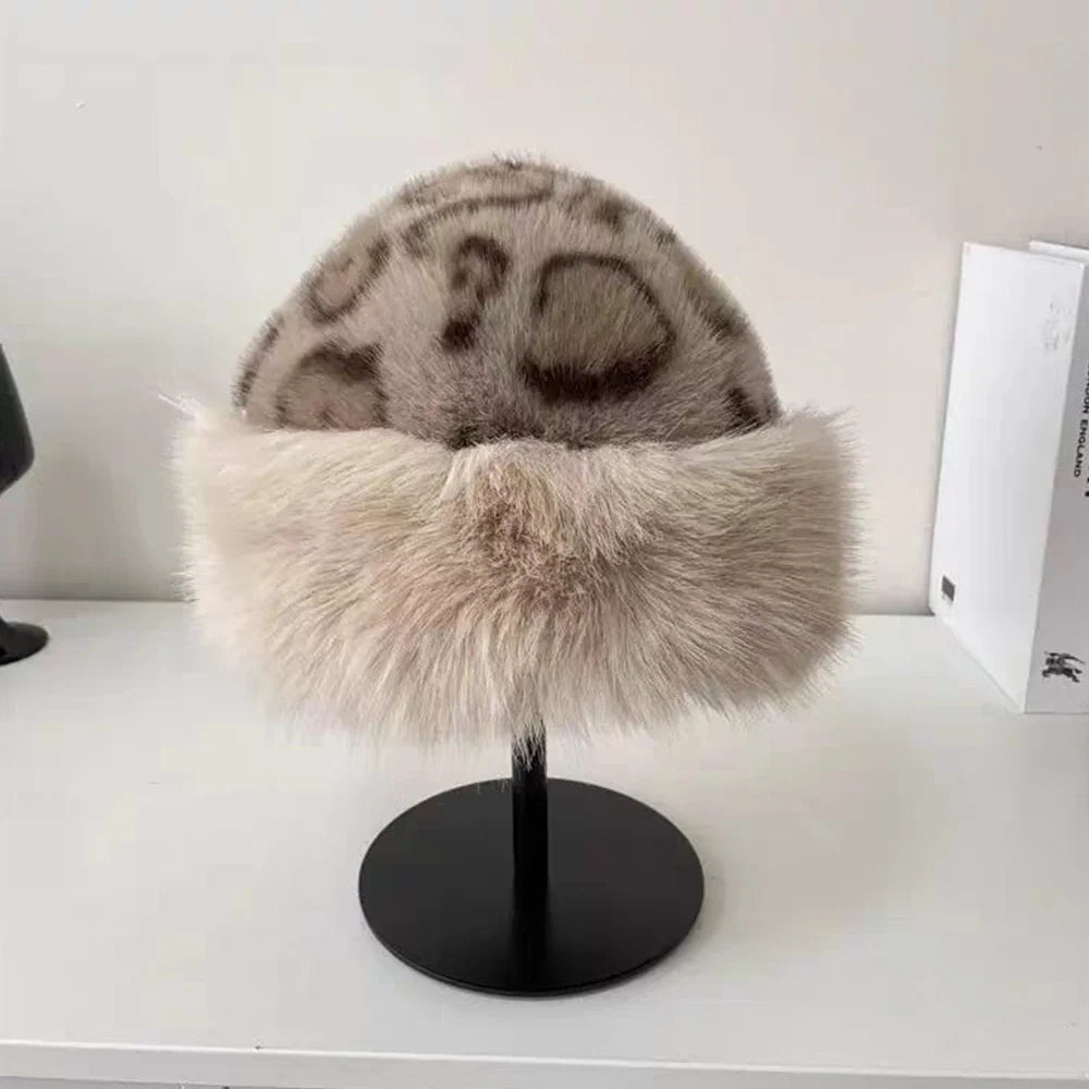 New Fluffy Fur Women's Winter Hat Winter Snow Ski Cap Female Faux Fur Thick Warm Windproof Hat Russian Hat Mink Fisherman's Hat