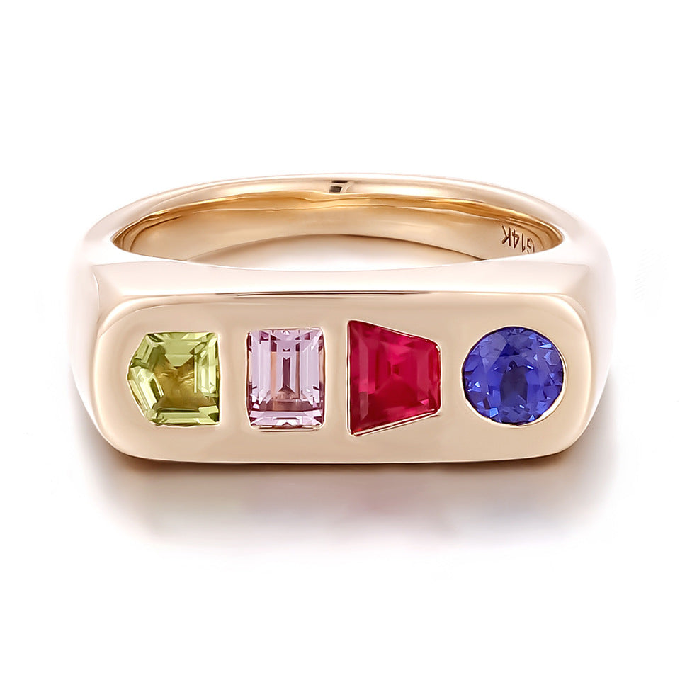 Womens 18K Rose Gold Lab Grown Ruby & Sapphire Ring