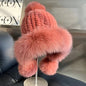 Real Mink Fur Hatfor Women Woven Fur Fisherman Hat With Fox Fur Ball  Thickened Warm Ear Protection Hat Hand Beanies Bonnets Cap