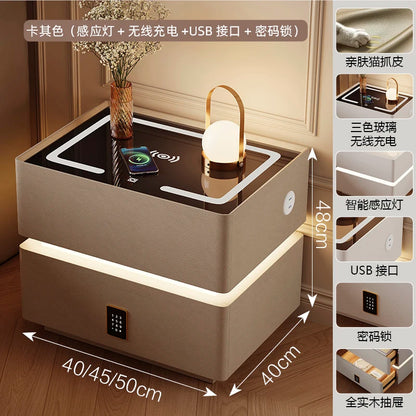 Intelligenter Nachttisch mit kabellosem Laden, schwebender LED-Nachttisch, luxuriöser, moderner Nachttisch mit 2 Schubladen, kompakte Schlafzimmermöbel