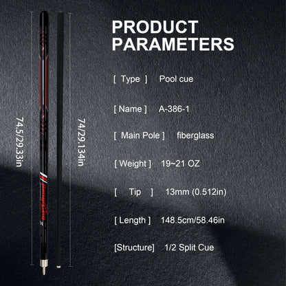 Premium carbon fiber pool cue for snooker and American 9-ball game, with a red monster design, smooth grip, 13mm tip and 148cm