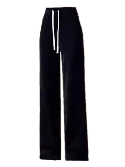 High Waist Wide Leg Pants Women's Autumn Winter Flannel Fce Lined Straight Cut Trousers Casual High Waist Pants