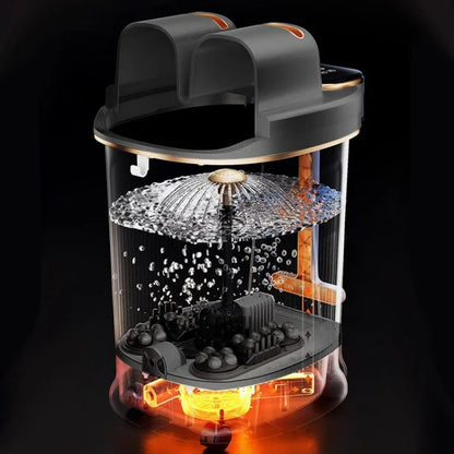 Transparent container with water and bubbles on a black background