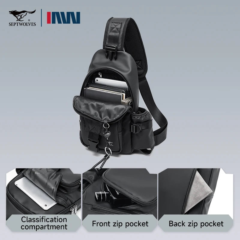 Men's Leather Sling Bag Waterproof Crossbody